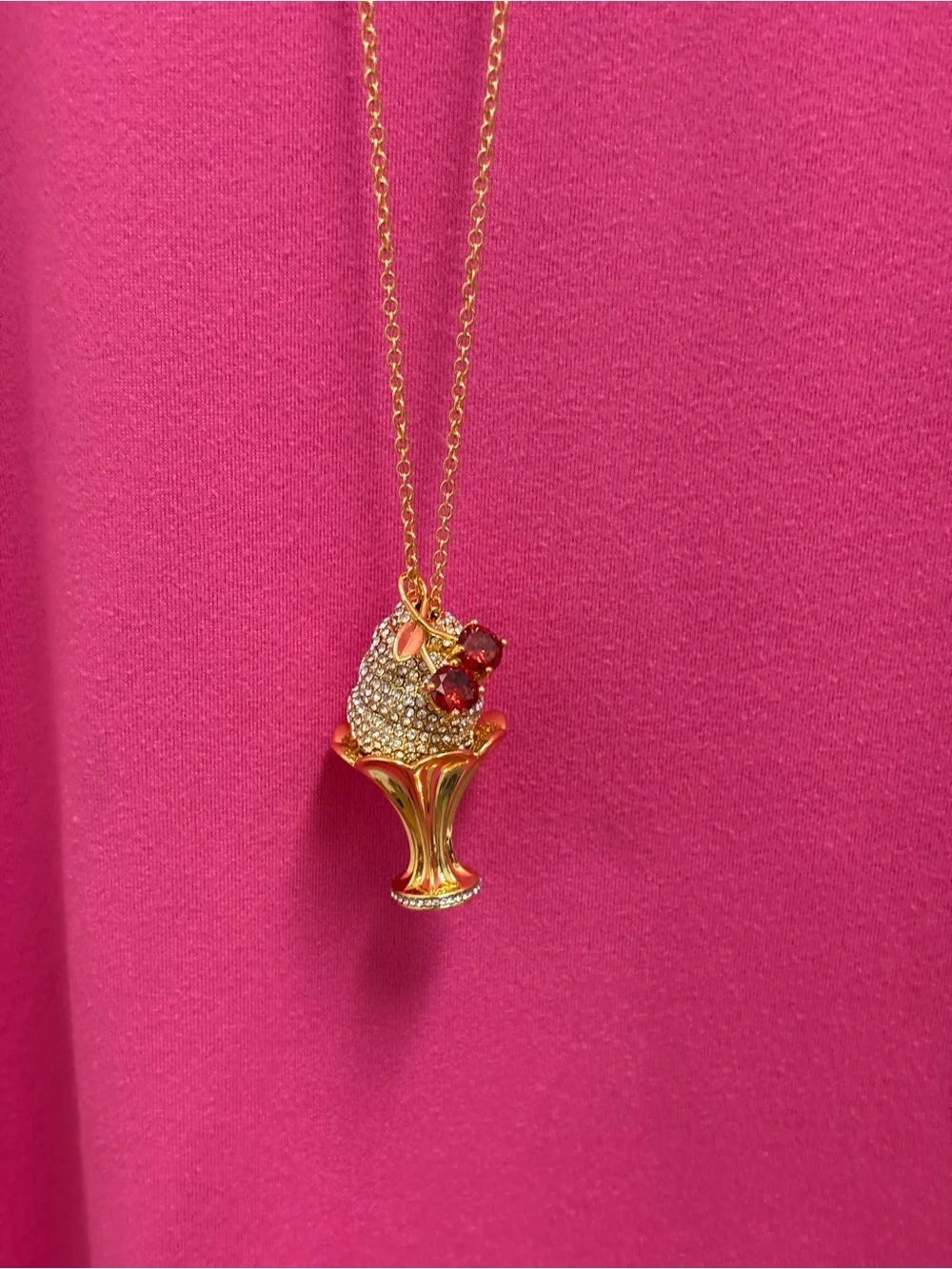 kate spade Gold-Tone Crystal Ice Cream Sundae Necklace with Red Accents